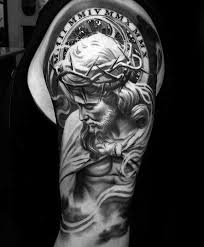 Black And Grey Tattoo Design For Men Top 51 3d Jesus Tattoo Ideas 2020 Inspiration Guide Jesus Tattoo Sleeve Jesus Tattoo Half Sleeve Tattoos Designs