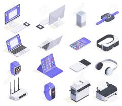 C omputer peripherals are any of a number of devices that work with a computer. Modern Devices Isometric Icons Collection With Sixteen Isolated Images Of Computers Peripherals And Various Consumer Electronics Royalty Free Cliparts Vectors And Stock Illustration Image 123536059