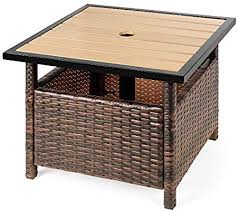 Amazon Com Best Choice Products Wicker Rattan Patio Side Table Outdoor Furniture For Garden Pool Deck In 2020 Patio Umbrella Stand Patio Side Table Patio Umbrellas