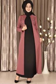 Modamerve Inci Islemeli Cift Parca Gorunumlu Elbise Gul Kurusu Siyah Myg 1624 Musluman Modasi Islami Giyim Moda Kiyafetler