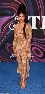 Zazie Beetz slips into a sheer midi dress with coordinating underwear at  the premiere of Atlanta | Daily Mail Online