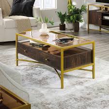 Solid wood coffee table, glass top with open storage shelf, light brown courtneytuckerus $ 88.00 free. Harper Heights Glass Top Coffee Table Rich Walnut 426449 Sauder Sauder Woodworking