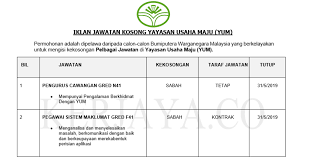 Jawatan kosong kerajaan dan swasta. Yayasan Usaha Maju Yum Kerja Kosong Kerajaan