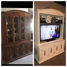 China Cabinet Turned Into Tv Stand Upcycled Furniture Before And After Redo Furniture Refurbished Furniture