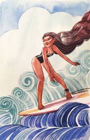 Surfer Girl Original From Fawn Veerasunthorn Surf Drawing Concept Art Drawing Concept Art