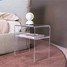 One Lux Plain And Elegant Clear Transparent Plexiglass Acrylic Bedside Table With Shelf 40w 30d 45h Cm Luc Acrylic Bedside Table Acrylic Nightstand Furniture