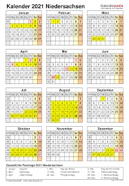 Im laufe des jahres 2021, gibt es 365 tage, 256 arbeitstage, 10 feiertage, 104 wochenendtage. Kalender 2021 Niedersachsen Ferien Feiertage Pdf Vorlagen