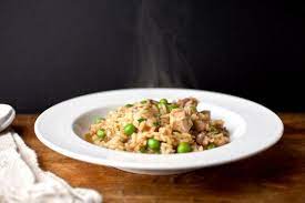 Risotto With Turkey Mushrooms And Peas Recipe Recipe Pea Recipes Eating Well Recipes Stuffed Mushrooms