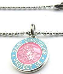 Mini Saint Christopher Surf Medal Pendant Necklace Pink Baby Blue Pi Bb St Christopher Is Widely Known As The Patron Saint Of Travel This Iconic Medal Was
