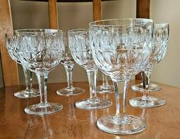 8 Stuart Clifton Park Crystal Wine Glass Goblet Cut Thumbprint & Vertical  Signed