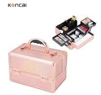 Holographic Rose Gold Aluminum Cosmetic Case Vanity Suitcase Portable  Makeup Box