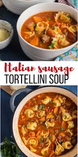 This Sausage Tortellini Soup Is A Tomato Based Soup Loaded With Vegetables Italian Sausage Sausage Tortellini Soup Tortellini Soup Recipe Italian Sausage Soup