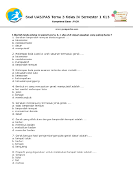 Soal Uas Pas K13 Tema 3 Kelas 4 Semester 1 Pjok