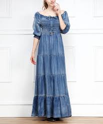 Blue Boatneck Denim Peasant Maxi Dress Zulily Denim Maxi Dress Womens Maxi Dresses Maxi Dress