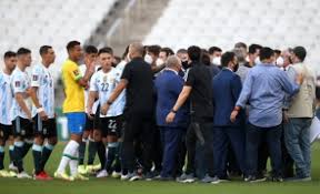 A world cup qualifier between brazil and argentina was suspended after health officials said three argentine players broke quarantine rules. C1rbfo0g Q5gzm