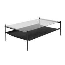 Get up to 70% off now! Duotone Coffee Table Rectangular Black Smoked Glass Black Leather Rouse Home