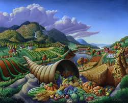 Horn Of Plenty Cornucopia Autumn Thanksgiving Harvest Landscape Oil Painting Food Abundance By Walt Curlee Oil Painting Landscape Farm Art Horn Of Plenty