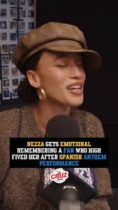 @babynezza gets #emotional remembering a #Dodgers fan who high-fived her  after her #Spanish National Anthem performance 🎤