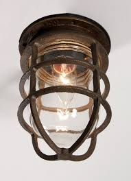 Antique Industrial Cast Bronze Cage Light Fixture With Original Glass Signed Oceanic