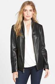 Cole Haan Wing Collar Lambskin Leather Jacket Leather Jackets Women Womens Black Leather Jacket Leather Blazer Women