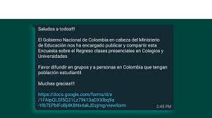 Las clases presenciales en la ciudad de méxico en todos los niveles educativos se podrán retomar el próximo 7 de junio. Encuesta Sobre Regreso A Clases Presenciales En Colegios Y Universidades Que Circula En Redes Es Falsa Colombiacheck
