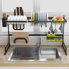 If you're in need of extra work space in the kitchen the seville classics stainless steel kitchen cart is the solution! Black 65 85cm Stainless Steel Kitchen Dish Rack U Shape Sink Drain Rack Two Layers Kitchen Organizer Shelf Storage Holder 7md Store