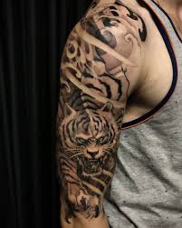 Tiger 1 2 Sleeve Black Ink Tattoos Tiger Tattoo Asian Tattoos