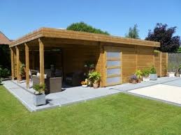 Abri De Jardin Toit Plat En Bois Avec Terrasse Tuinhuis Patio Tuinhuizen
