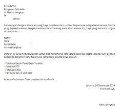 Berikut contoh surat lamaran kerja untuk fresh graduate setingkat sma dan smk yang baik dan benar sesuai dengan syarat dan format penulisan yang resmi. 14 Surat Lamaran Kerja Di Cafe Mulai Dari Officeboy Hingga Manajer Suratresmi Id