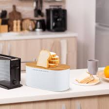 Hossejoy Metal Bread Box with Reversible Bamboo Cutting Lid, Bread Storage  Container for Kitchen Countertop, Modern Bread Bin Holder Breadbox (White)  ...