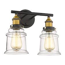 Coolmade vanity lights kit hollywood style makeup light bulbs with stickers attached to bathroom wall or dressing table mirrors, with dimmable switch and power plug, daylight, mirror included. Beionxii Bathroom Vanity Light Fixtures Industrial Two Light Bath Vanity Vintage Brushed Brass Black Finish With Clear Glass Bxg002 Series Walmart Com Walmart Com