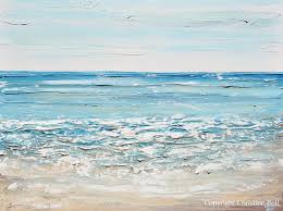 Printed on fine art paper using archival pigment inks. Original Art Abstract Beach Painting Textured Coastal Aqua Blue Ocean Contemporary Art By Christine