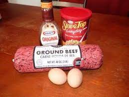Use hands to mix thoroughly until combined. To Try This Meatloaf Has Only 4 Ingredients 2 Lbs Ground Beef 2 Eggs 1 Cup Bbq Sauc Stove Top Meatloaf Stove Top Stuffing Meatloaf Meat Loaf Recipe Easy