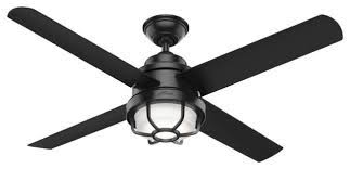 A chandelier ceiling fan adds function and glamourous style; Hunter 54 Searow Outdoor Ceiling Fan Matte Black Led Light And Wall Control Transitional Ceiling Fans By Hunter Fan Company Houzz
