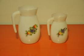 Vintage Arcopal Jugs Fruit De France Pattern Glass Baking Dish Sugar Bowl Set Milk Glass