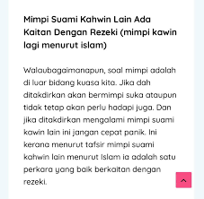 Adalah sebuah berita yang sangat tidak menyenangkan kalau mengalami arti mimpi suami menikah lagi dengan orang yang kita kenal karena selama ini tentu saja dia adalah sosok kepala rumah tangga yang akan selalu mementingkan keluarga diatas segalanya. Mimpi Suami Kahwin Lagi Satu Malayirki