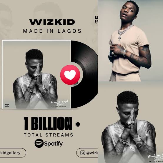 🚨 MASSIVE👏👏👏👏🇳🇬🇳🇬 Wizkid's Made in Lagos (Deluxe) has now passed 1.1 billion plays on Spotify. After completely passing this mark, it becomes the sixth Nigerian body of work to hit a billion stre