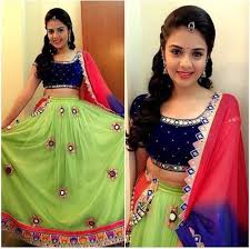 Side Swept Puff Hairstyle For Ghagra Choli Lehenga Style Saree Fashion Lehenga Choli