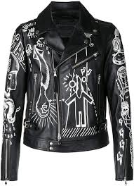 Diesel Black Gold Printed Design Biker Jacket Farfetch Painted Jacket Jackets Custom Clothes