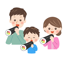 恵方巻きを食べる家族の節分イラスト | フリー素材 イラストミント