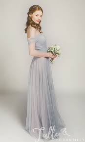 Long Off Shoulder Tulle Bridesmaid Dress Tbqp328 Grey Bridesmaid Dresses Tulle Bridesmaid Dress Light Grey Bridesmaid Dresses