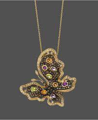 Le Vian 14k Gold Necklace Diamond 3 8 Ct T W And Multistone Butterfly Pendant Necklaces Jewelry Wa Jewelry Levian Jewelry Butterfly Pendant Necklace