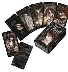 The art is in grayscale, with select sections of each card digitally enhanced a brilliant. Fournier Nekro Tarot Cards 12cm Black