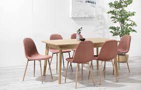 Alba 150cm White Oak Dining Set 6 Seats Pink Velvet Oak Dining Sets Dining Chairs Extendable Dining Table
