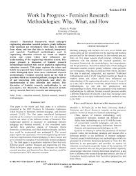 Pdf Work In Progress Feminist Research Methodologies Why What And How