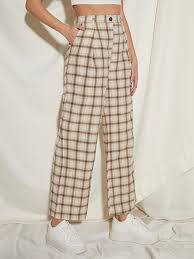 The outside special design highlights our producers extensive attention paid to details and high quality of the product. Button Waist Slant Pocket Plaid Wide Leg Pants Shein Eur