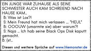 Ein Junge War Zuhause Als Seine Schwester Auch Kam Schreiend Nach Hause Kam B Was Ist Los S Mein Freund Hat Mic Tolle Spruche Und Zitate Auf Www Likemonster De