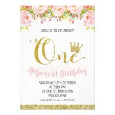 Invitation Card Design For 1st Birthday Party Crown Floral Princess 1st Birthday Invitation Zazzle Com 1st Birthday Invitations Birthday Invitations First Birthday Invitations