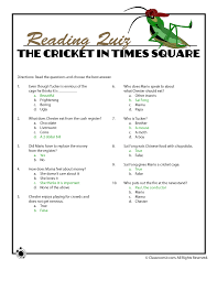 Answer Key For The 10 Question Reading Comprehension Quiz Part Ii Woo Jr Kids Activities Cricket In Times Square Reading Comprehension Printable Worksheets