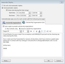 Mar 26, 2021 · how to set up out of office replies in the microsoft outlook web version if you're using the web version of outlook, you can set up out of office replies by going to settings > view all outlook settings > mail > automatic replies. Here S How To Set Up An Out Of Office Message In Outlook Ionos